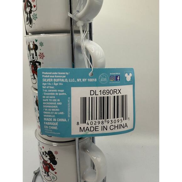 NEW Disney Holiday Mickey & Minnie Stacked Ceramic 3oz Espresso Mugs - Picture 7 of 7